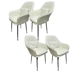 4бр. Стилен Трапезен стол Ивон + подарък възгалвничка – млечнобял