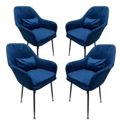 4бр. Стилен Трапезен стол Ивон + подарък възгалвничка – син