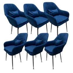 6бр. Стилен Трапезен стол Ивон + подарък възгалвничка – син