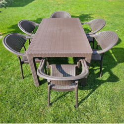 Градински ратанов комплект от маса и 6 овални стола с подлакътници Teres