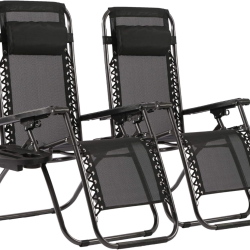 2 броя Сгъваем стол/шезлонг с ПОДАРЪК възглавница и поставка за смартфон и напитки