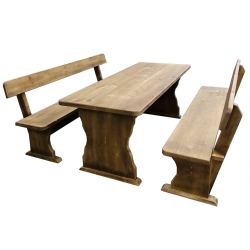 Комплект Дървена маса с 2 пейки 200см на 80 см. Баварски