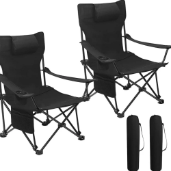 2 броя сгъваем преносим стол WerkBull с възглавница и поставка за телефон до 140кг. за плаж и къмпинг