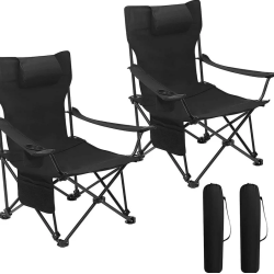 2 броя сгъваем преносим стол WerkBull с възглавница и поставка за телефон до 140кг. за плаж и къмпинг